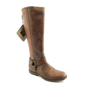 New FRYE Cognac Rustic Leather Back Zio Harness Riding Boots 7